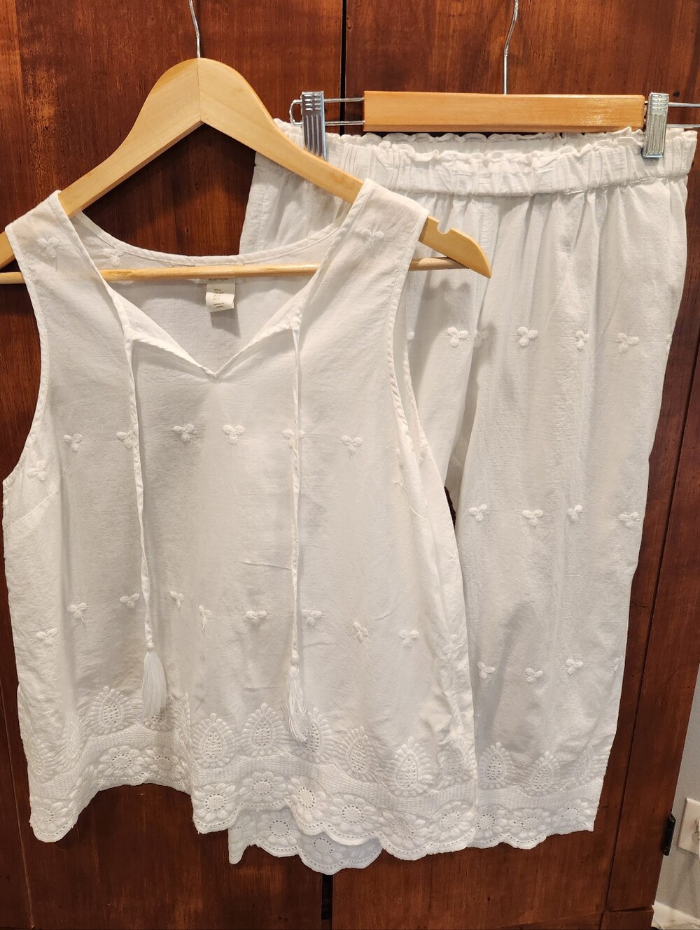 100% Cotton Embroidered Women's Top & Pant Resort Beachy Quiet Luxury Sz S Boho